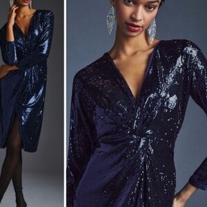 Anthropologie Midnight Blue Sequin Dress